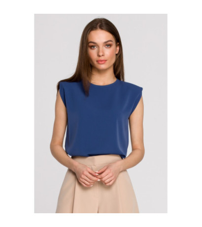 S260 Sleeveless blouse with shoulder pads - blue