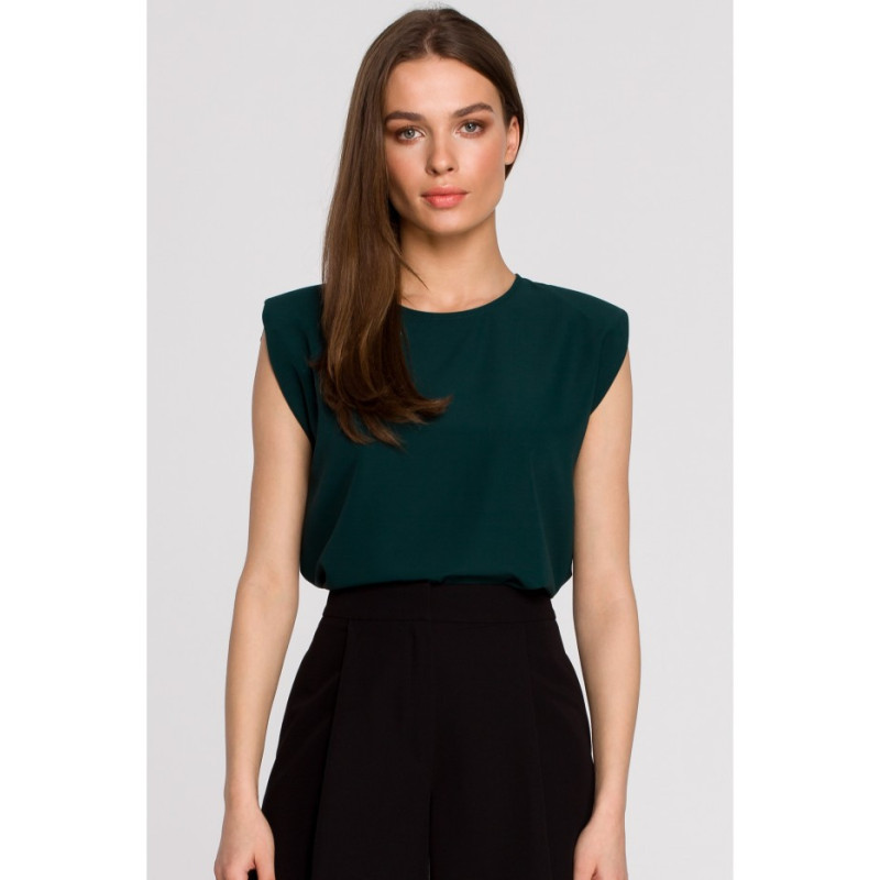 S260 Sleeveless blouse with shoulder pads - green