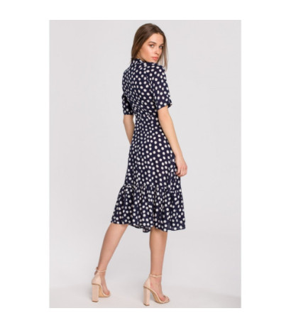 S263 Dress with collar and ruffle at the bottom - navy blue