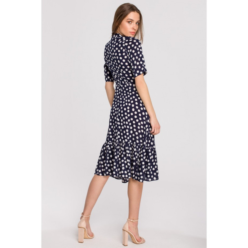 S263 Dress with collar and ruffle at the bottom - navy blue