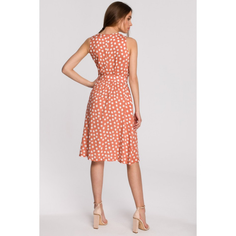 S264 Sleeveless dress with belt - salmon