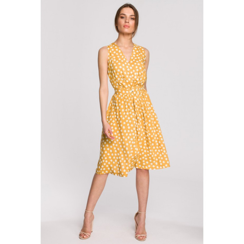 S264 Sleeveless dress with belt - yellow