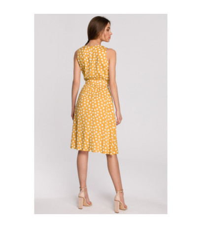 S264 Sleeveless dress with belt - yellow