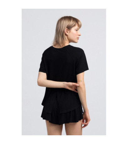 LA044 Viscose sleep blouse with slit - black