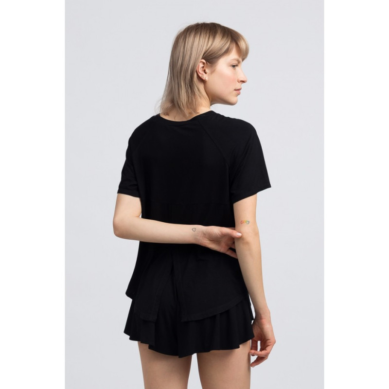 LA044 Viscose sleep blouse with slit - black