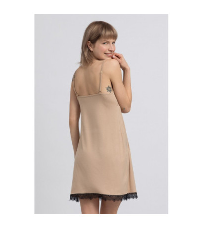 LA047 Viscose nightgown with lace - cappuccino