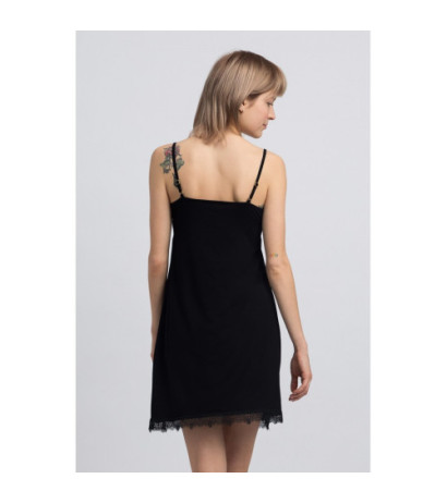 LA047 Viscose nightgown with lace - black