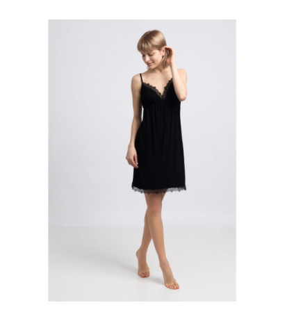 LA047 Viscose nightgown with lace - black