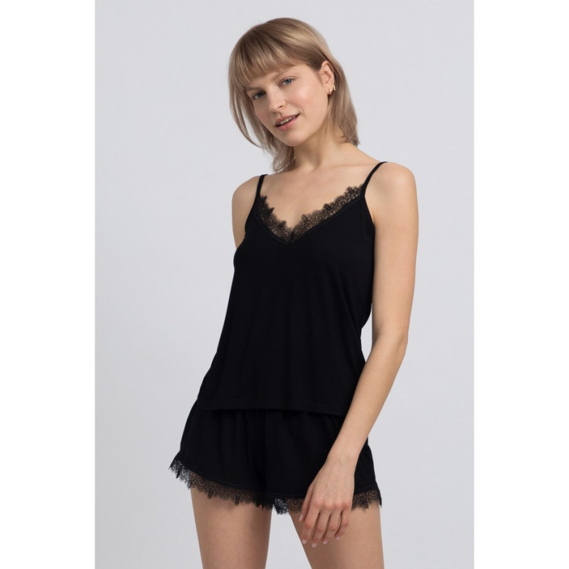 LA048 Viscose strapless top with lace - black