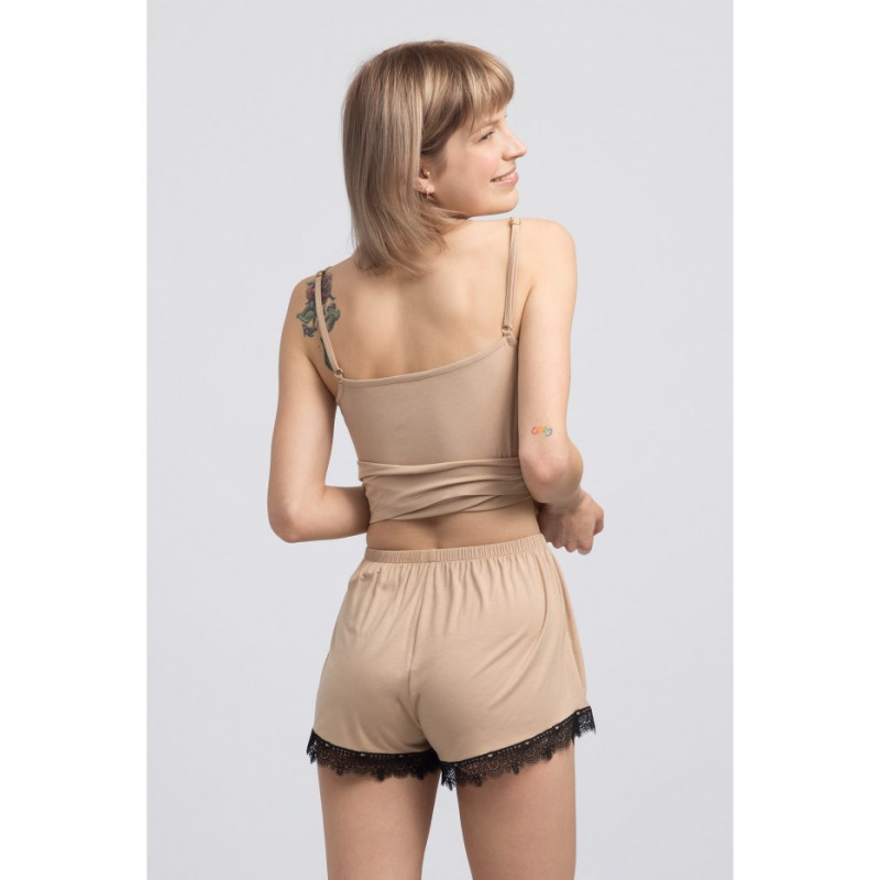 LA049 Viscose sleep shorts with lace - cappuccino