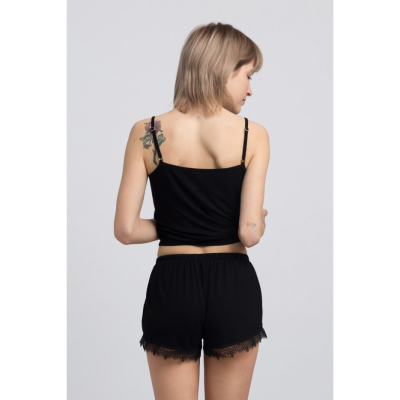 LA049 Viscose sleep shorts with lace - black