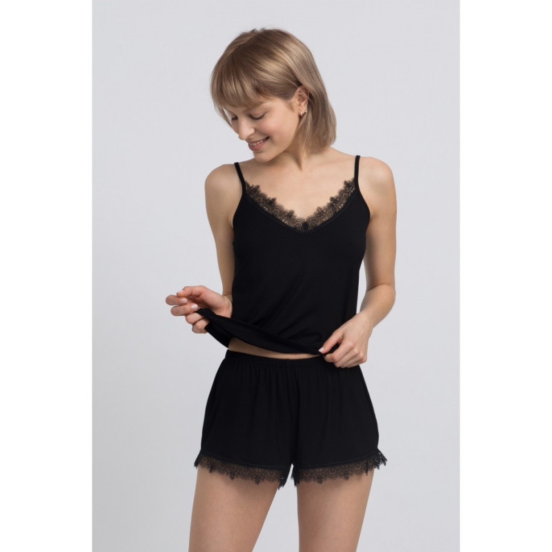 LA049 Viscose sleep shorts with lace - black