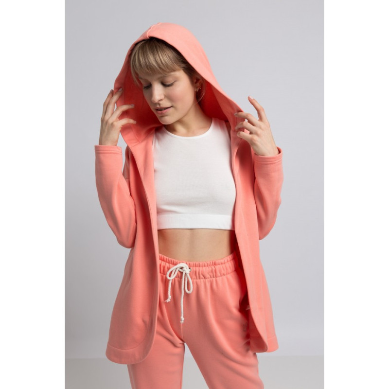 LA058 Unbuttoned hooded sweatshirt - coral