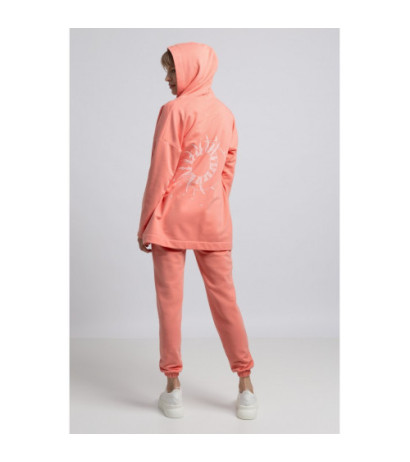 LA058 Unbuttoned hooded sweatshirt - coral