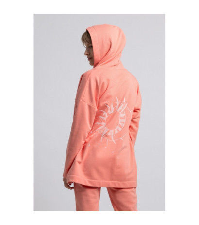 LA058 Unbuttoned hooded sweatshirt - coral