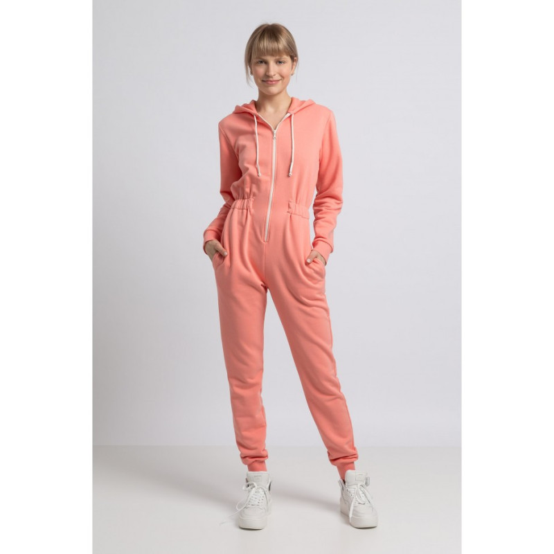 LA059 Jumpsuit with hood and zipper - coral