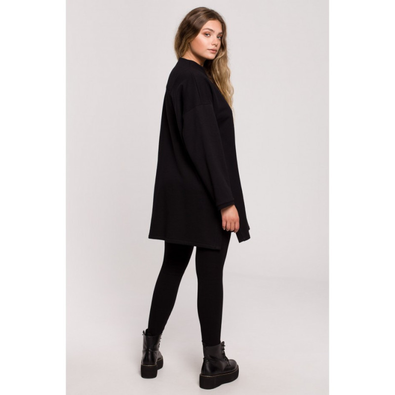 B201 Tunic blouse with zipper and slits - black