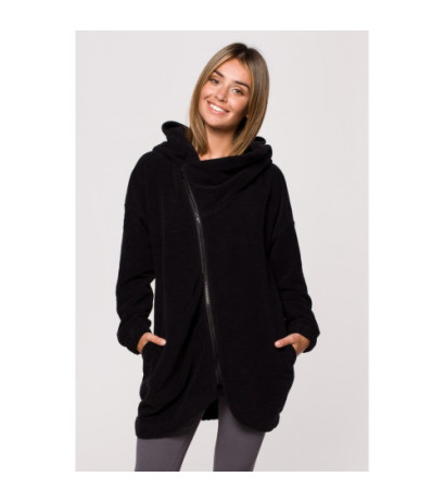 B203 Tunic sweatshirt with collar and hood - black