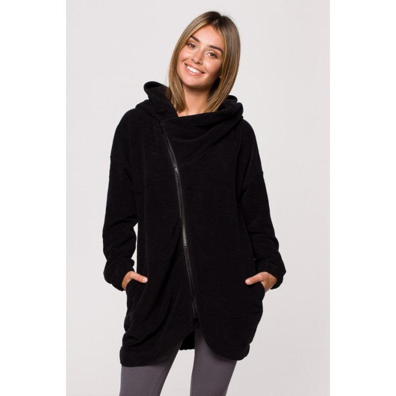 B203 Tunic sweatshirt with collar and hood - black