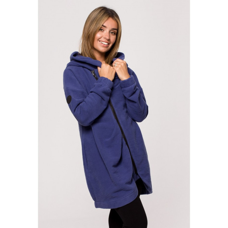 B203 Tunic blouse with collar and hood - indigo