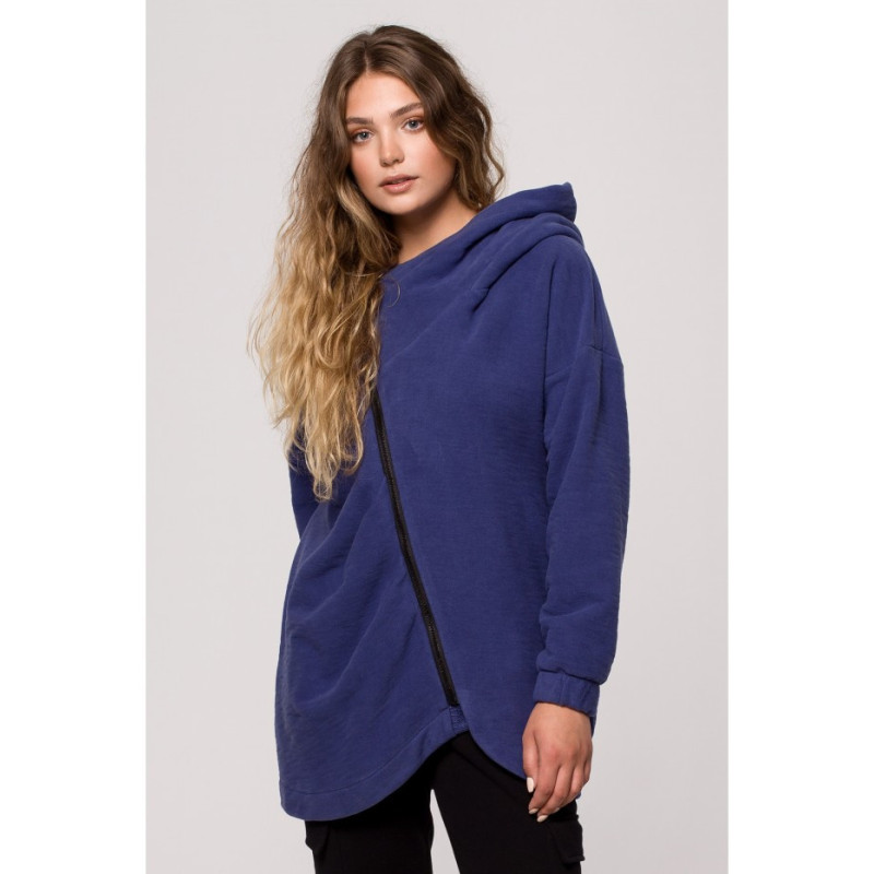 B203 Tunic blouse with collar and hood - indigo