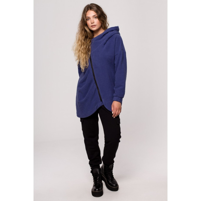 B203 Tunic blouse with collar and hood - indigo