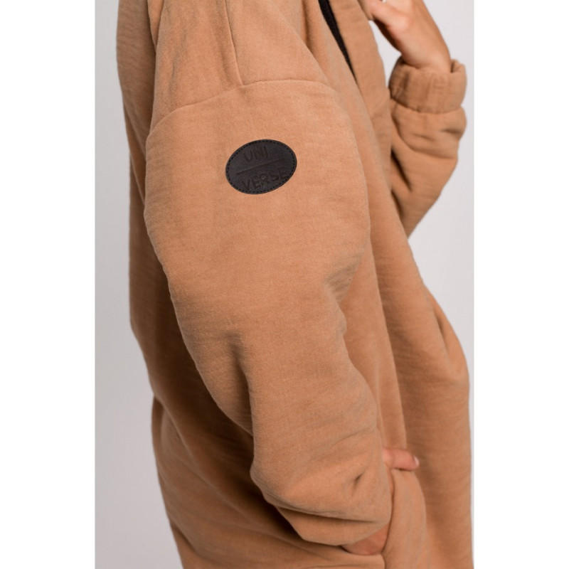 B203 Tunic blouse with collar and hood - cinnamon