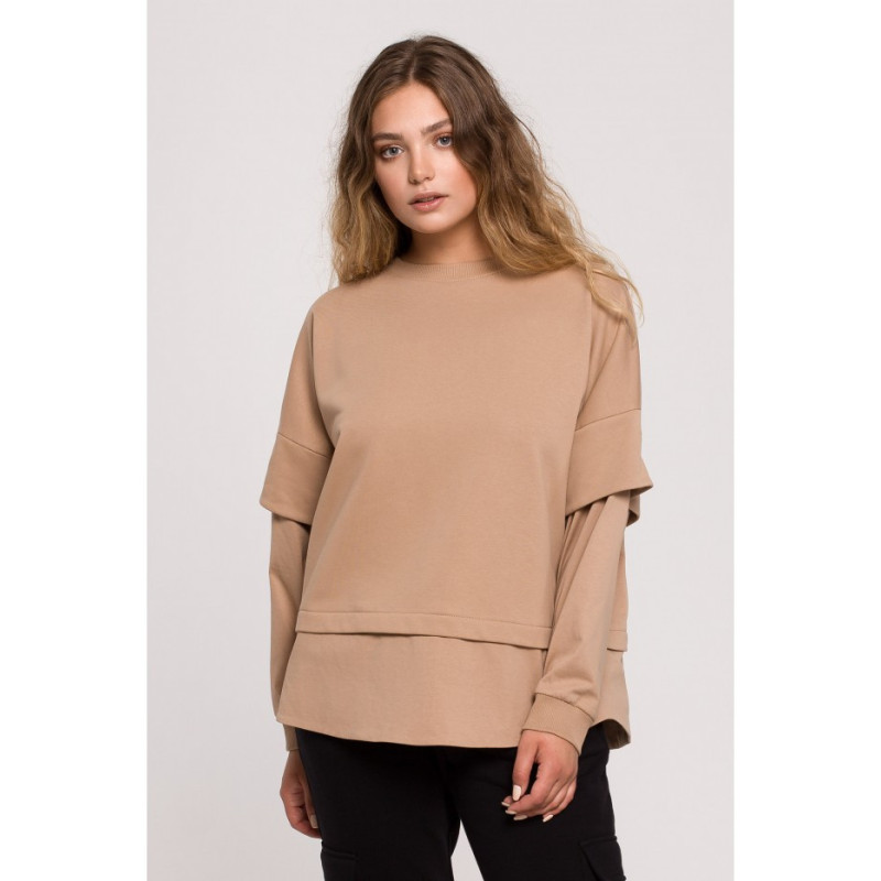 B205 UNISEX blouse with layered sleeves - walnut