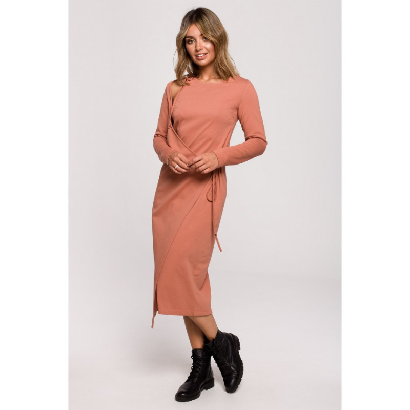 B206 Layered dress with tie - brick-red