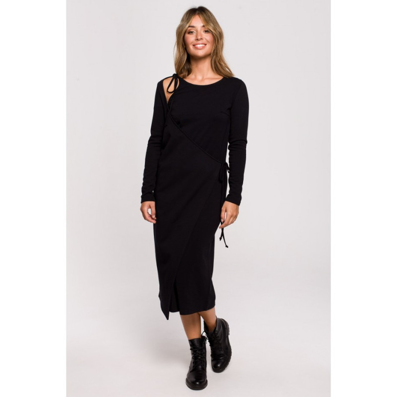 B206 Layered dress with tie - black