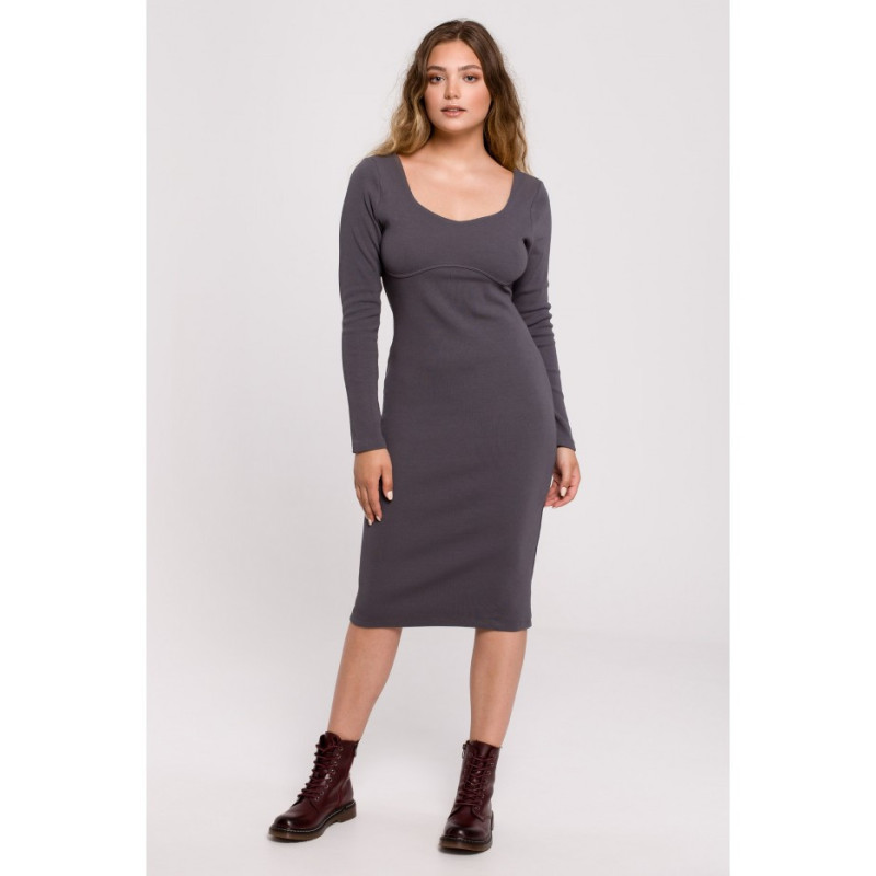 B207 Ribbed knit midi dress - anthracite