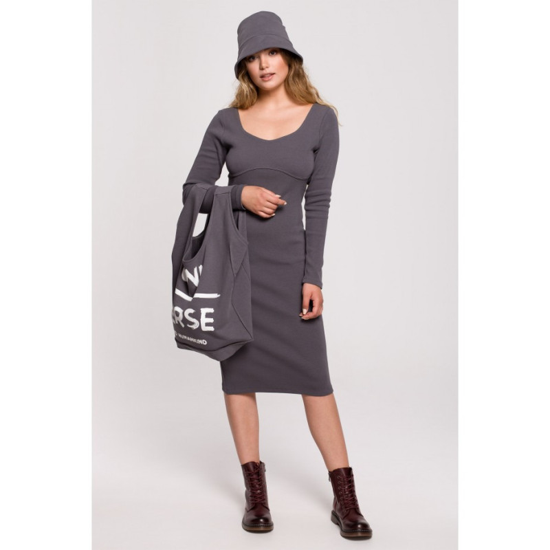 B207 Ribbed knit midi dress - anthracite