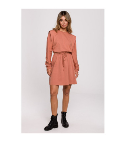 B208 Blush dress with tie - brick-red