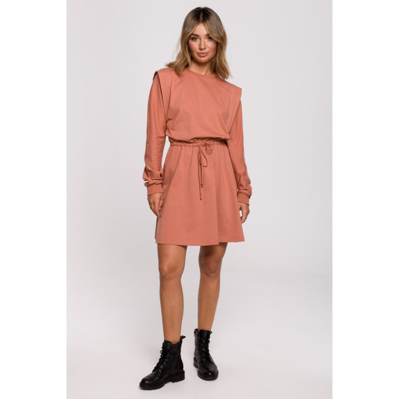 B208 Blush dress with tie - brick-red