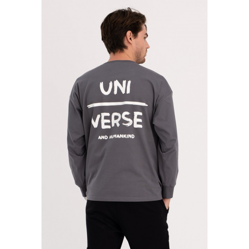 B212 UNISEX printed longsleeve- anthracite