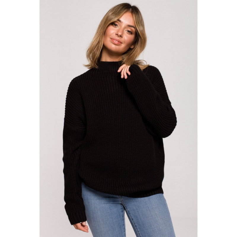 BK078 Sweater with half turtleneck - black