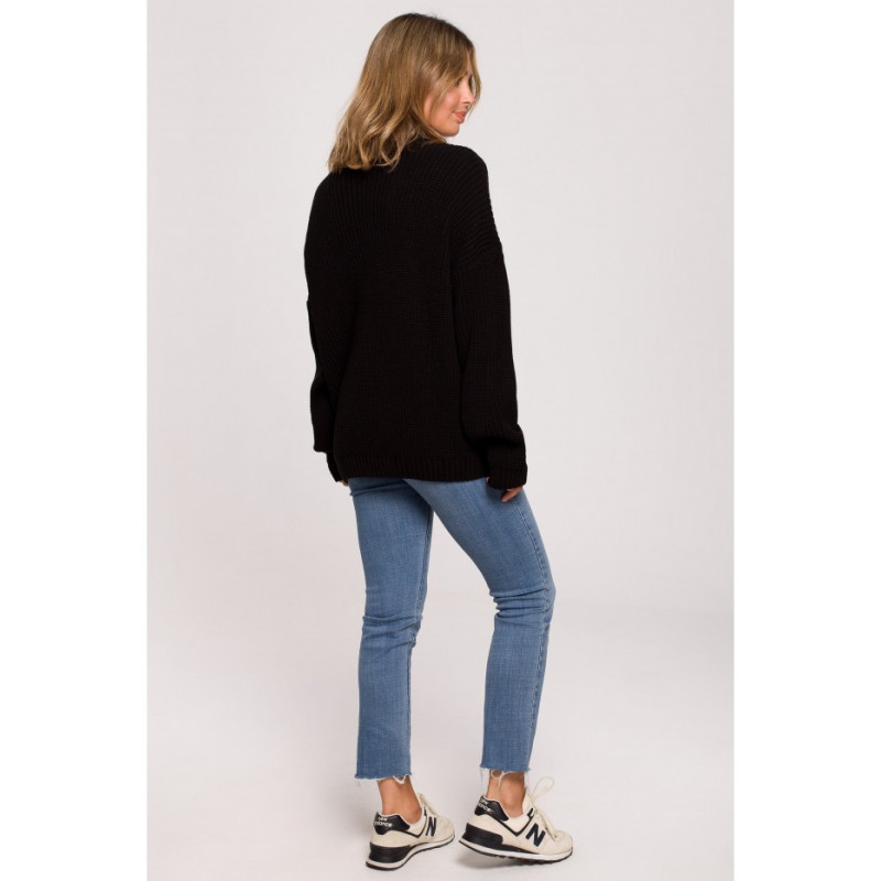 BK078 Sweater with half turtleneck - black