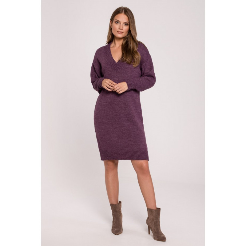 K122 Sweater dress with V neckline - purple