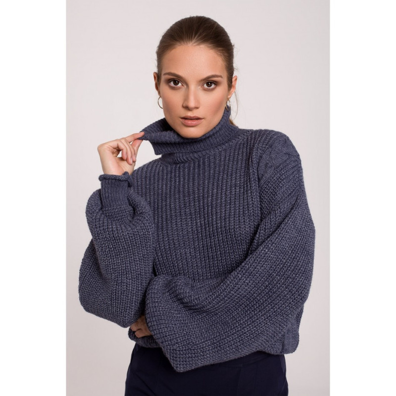 K124 Short turtleneck sweater - blue