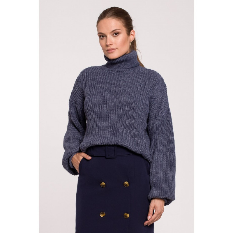 K124 Short turtleneck sweater - blue