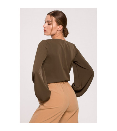 S272 Blouse with wide sleeves and neckline - khaki