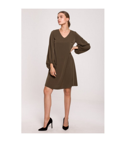 S273 Dress with wide sleeves and neckline - khaki