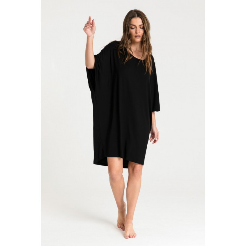 LA071 Nightgown with batwing sleeves - black