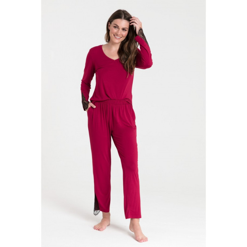 LA073 Sleeping pants with lace - maroon