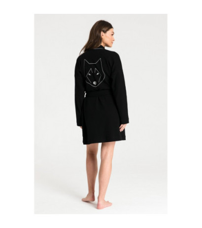 LA078 Wafer knit bathrobe - black