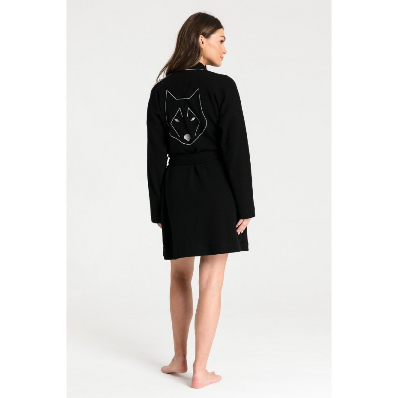 LA078 Wafer knit bathrobe - black