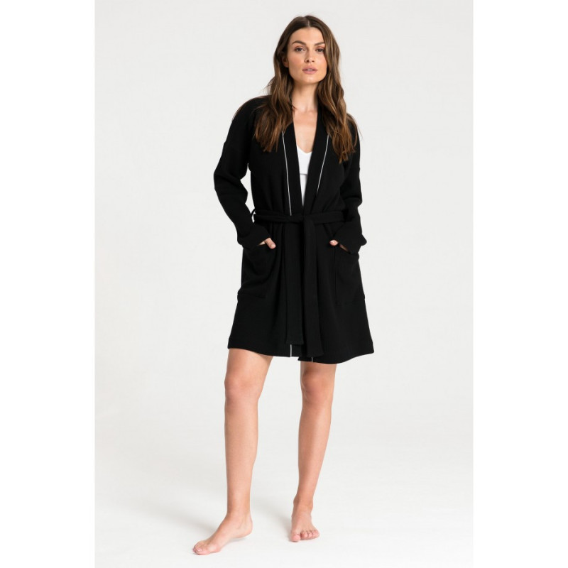 LA078 Wafer knit bathrobe - black