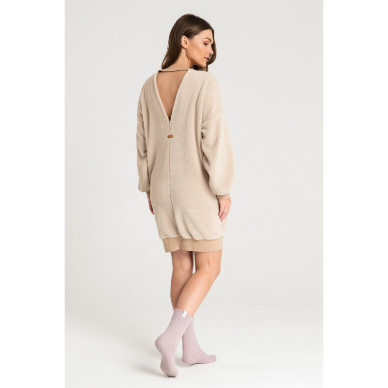 LA082 Plush tunic with neckline - cappuccino