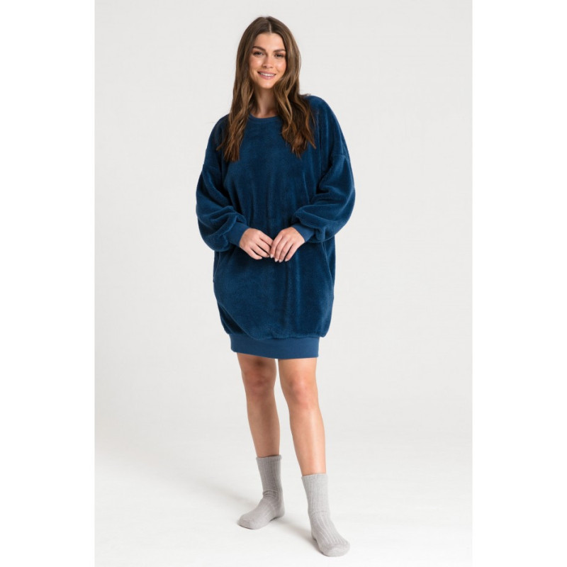 LA082 Plush tunic with neckline - navy blue