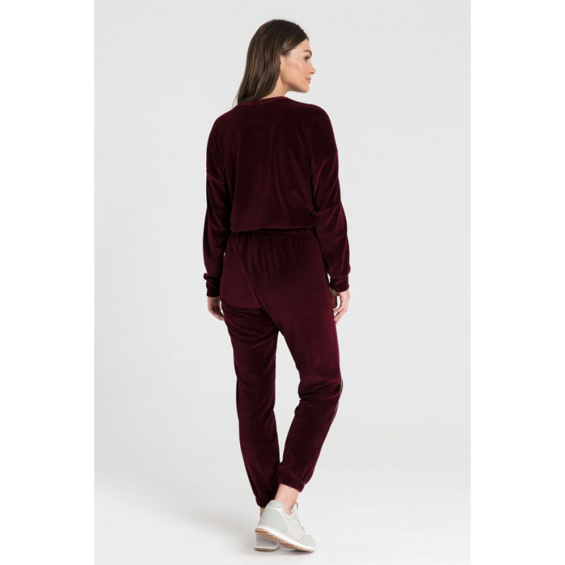 LA084 Velour sweatshirt with piping - maroon